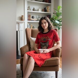 Red Graphic Midi Dress